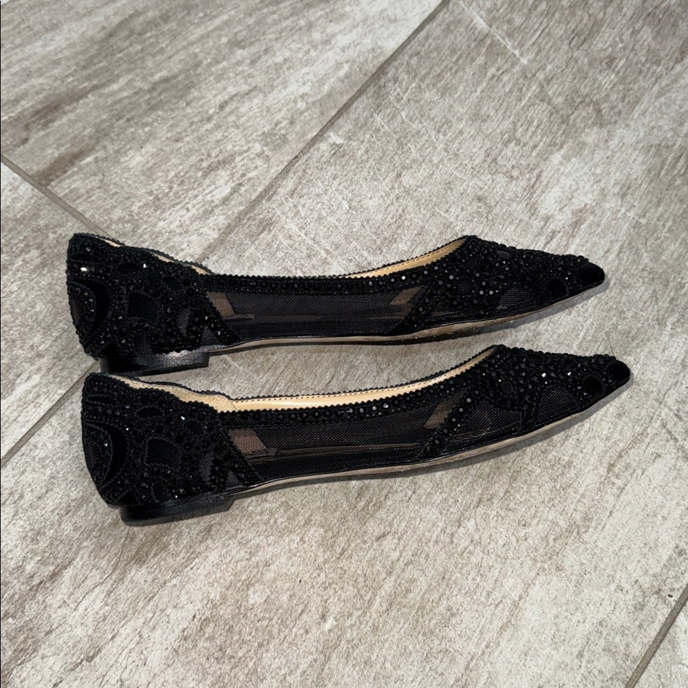 Size 6- Badgley Mischka GiGi Black Satin Flat - Picture 10 of 11